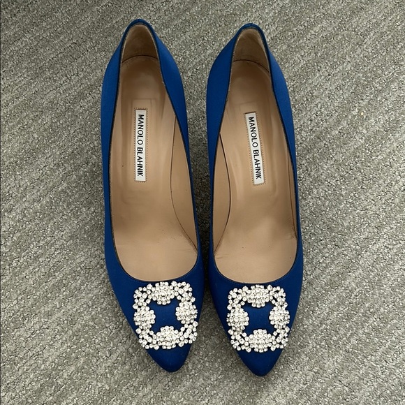 Manolo Blahnik Shoes - Manolo Blahnik Blue Heels with Embellished Buckle